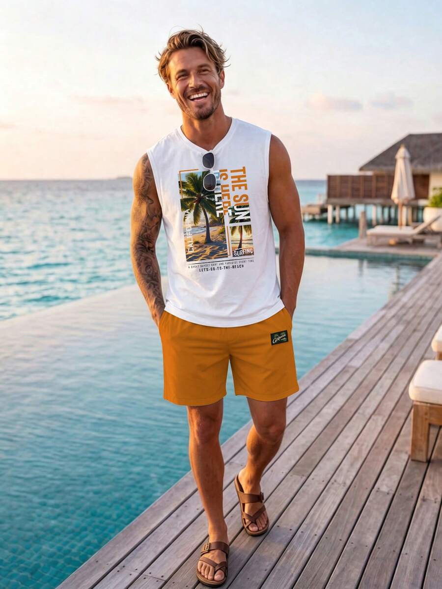 Muški set sa uskim majlicom  i šorts standardne veličine, letnji set za plažu