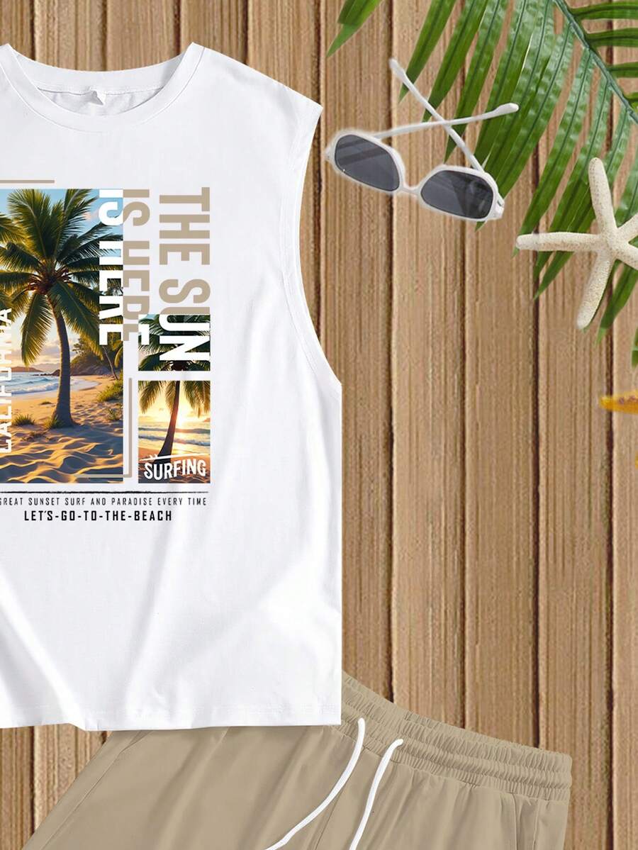 Muški set sa uskim majlicom  i šorts standardne veličine, letnji set za plažu