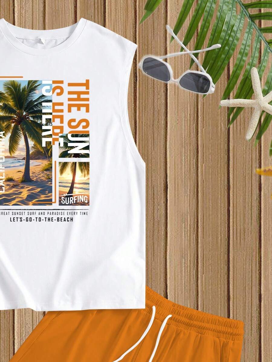 Muški set sa uskim majlicom  i šorts standardne veličine, letnji set za plažu