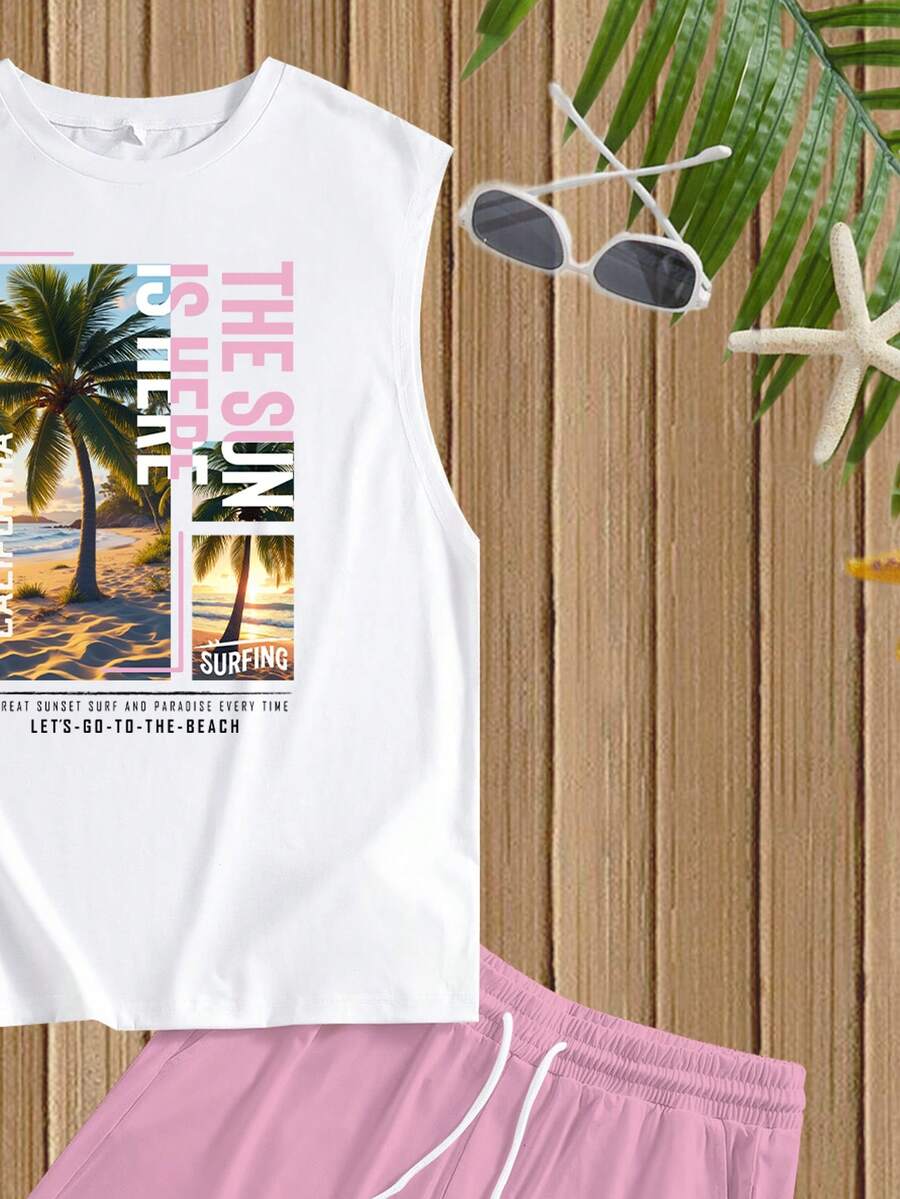 Muški set sa uskim majlicom  i šorts standardne veličine, letnji set za plažu