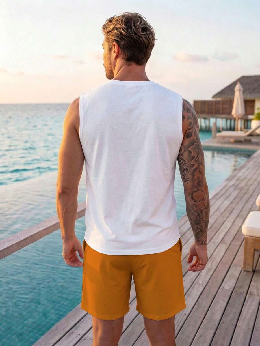 Muški set sa uskim majlicom  i šorts standardne veličine, letnji set za plažu