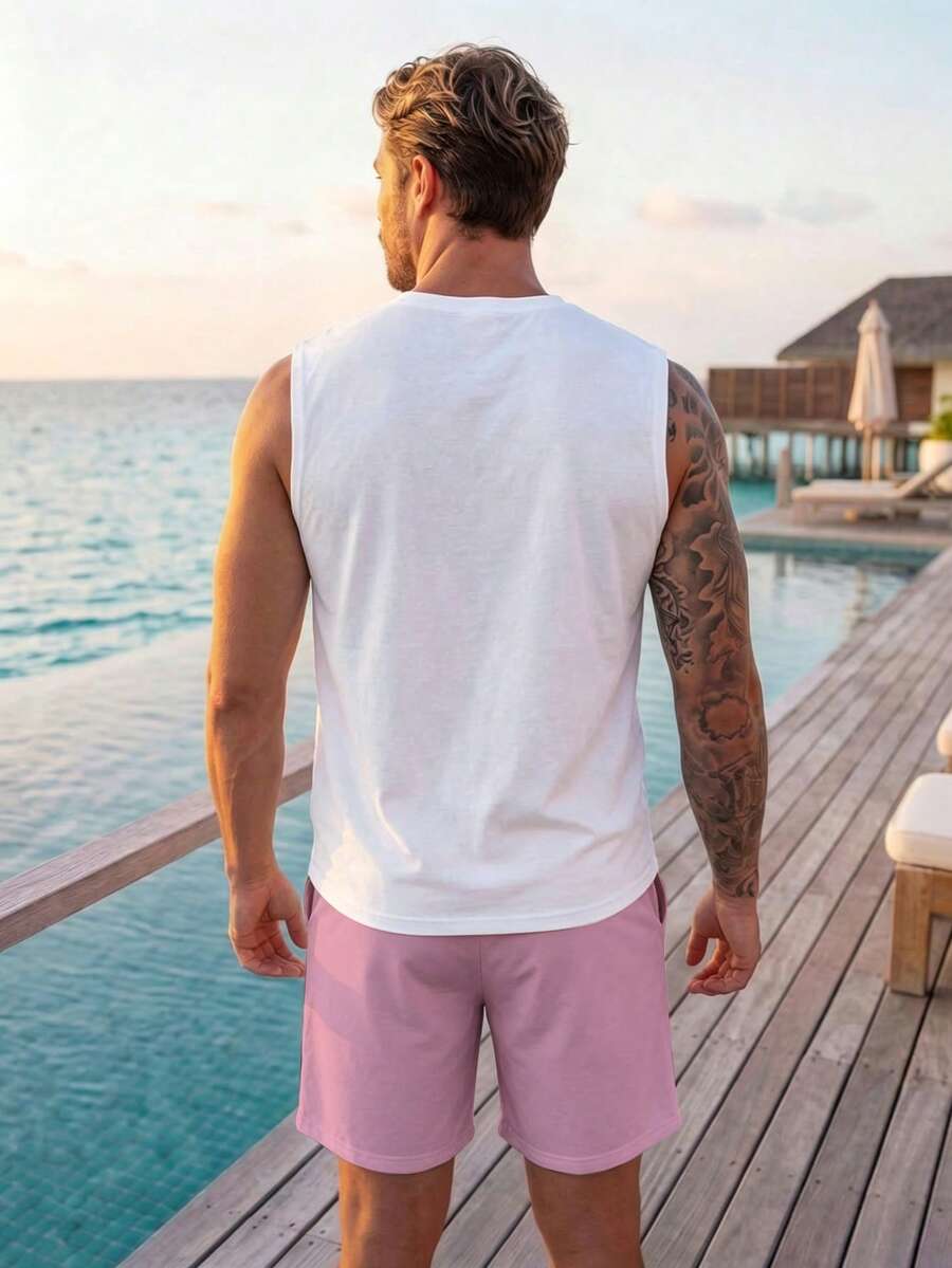Muški set sa uskim majlicom  i šorts standardne veličine, letnji set za plažu