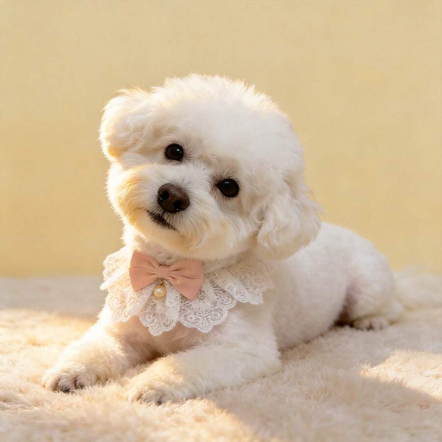 Podesiva čipkana ogrlica za ljubimce sa satenskom mašnom i priveskom od bisera