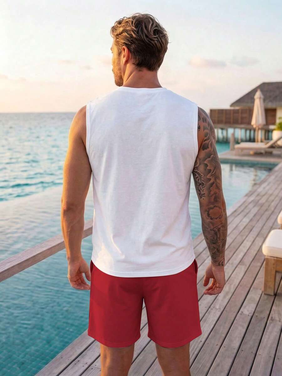 Muški set sa uskim majlicom  i šorts standardne veličine, letnji set za plažu
