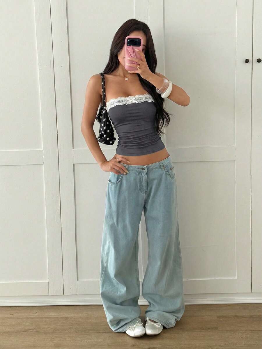 Ženski Ležerni Čipkasti Patchwork Seksi  Top