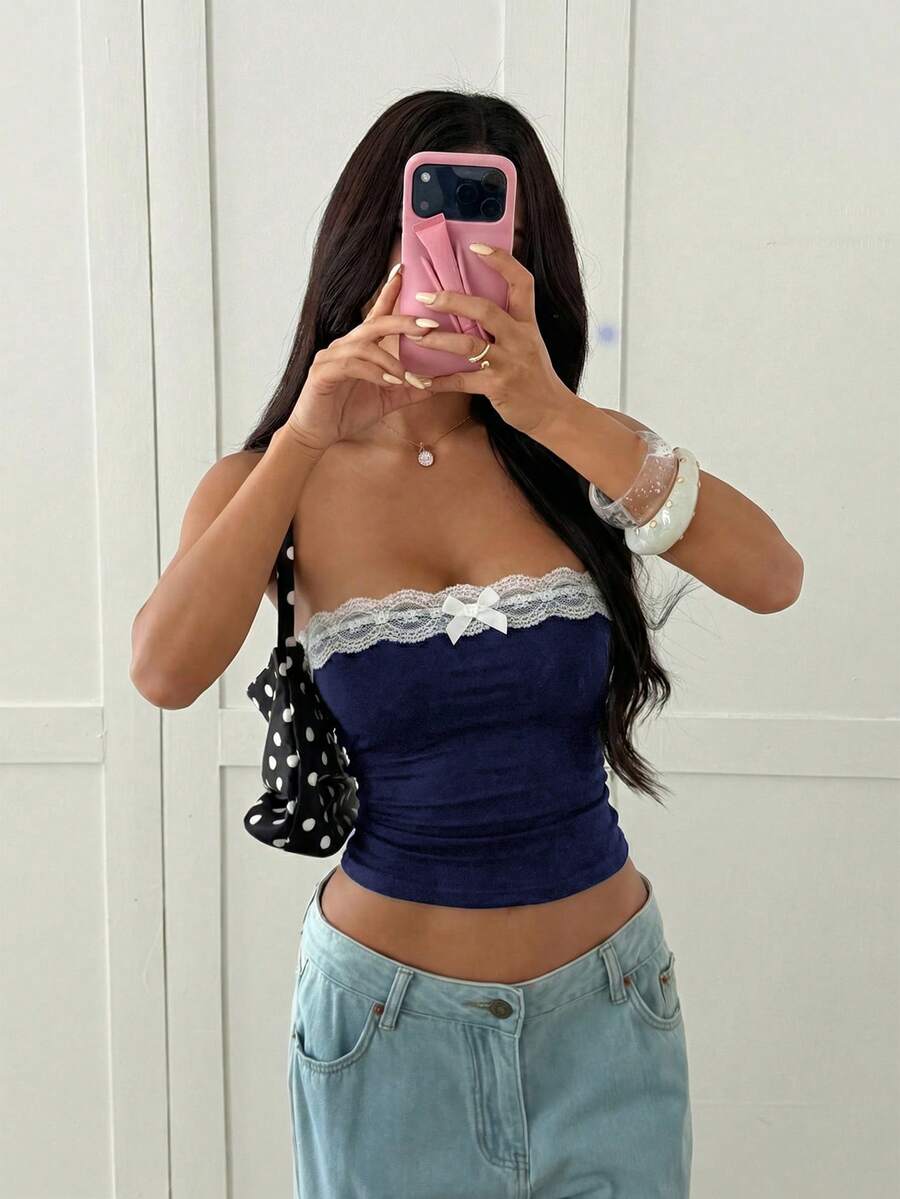 Ženski Ležerni Čipkasti Patchwork Seksi  Top