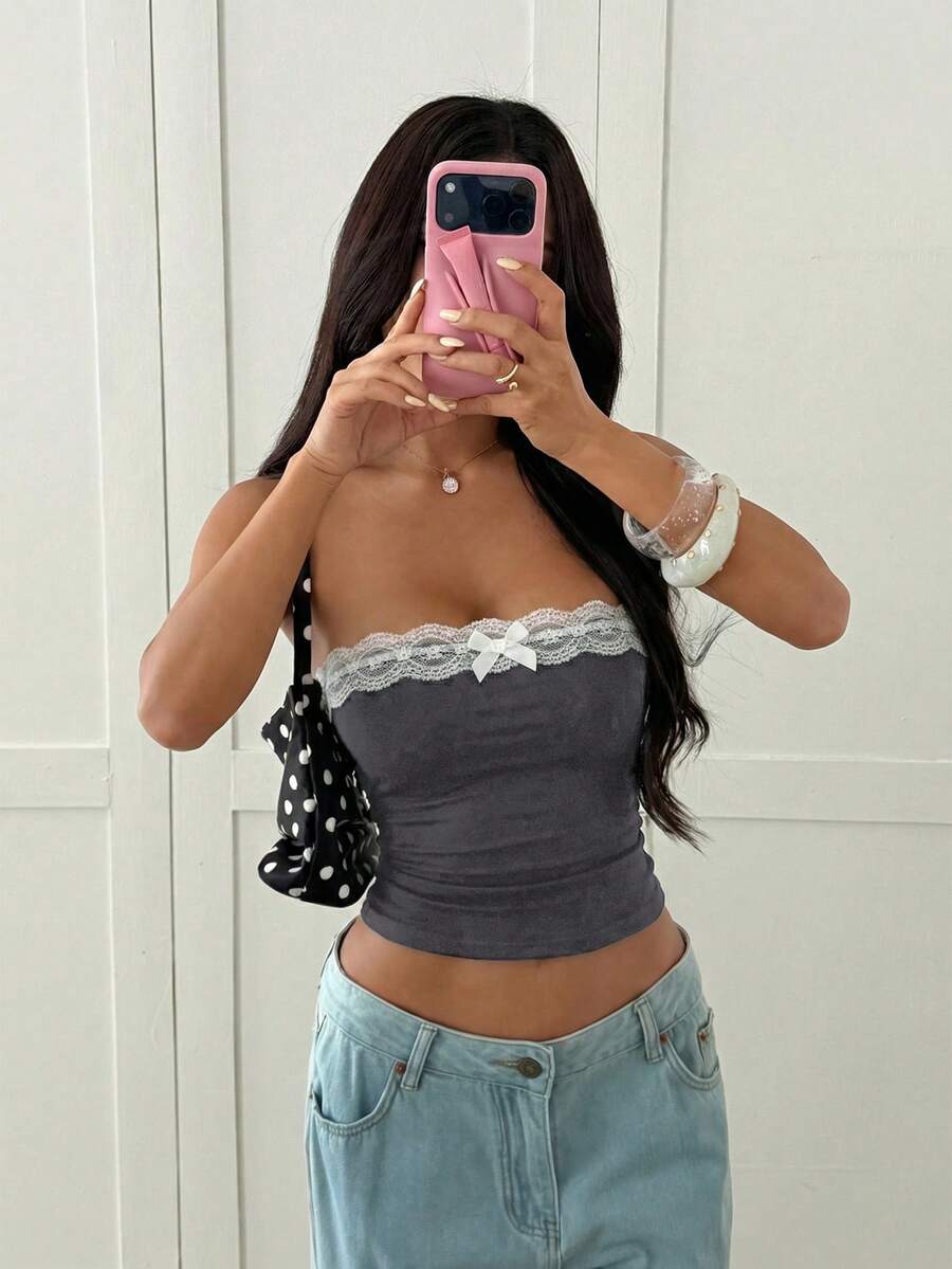 Ženski Ležerni Čipkasti Patchwork Seksi  Top