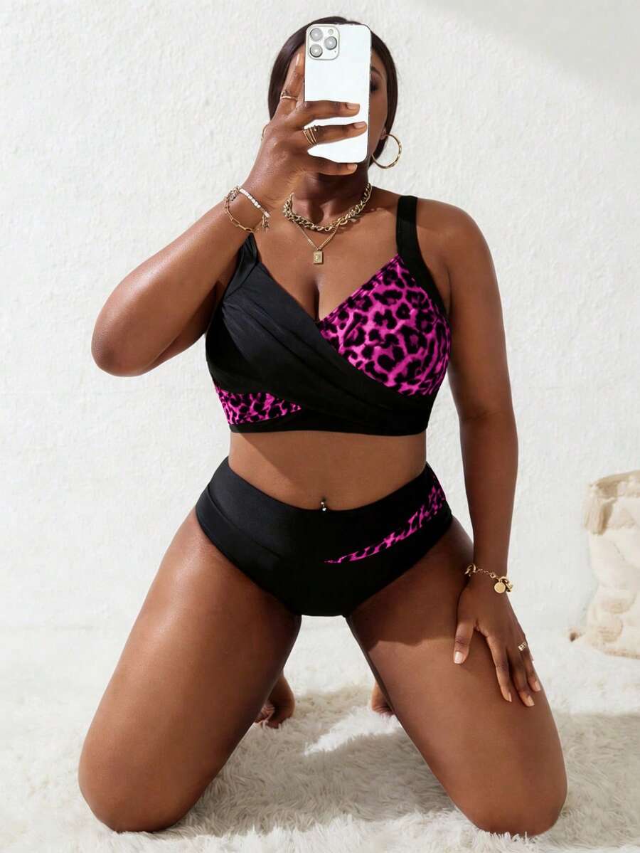 Ženski tankini set za plivanje plus size, 2 dela