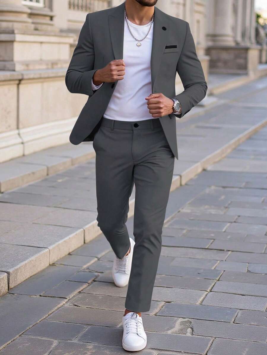 Muški poslovni set sa užim krojem, sako sa špicastim reverima i pantalone
