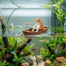 2pcs Creative Aquarium Fish Tank Micro Landscape Decor, Cute Cat Fishing Boat Ornament, High-Quality Resin Durable Fish Tank Decoration, Ocean Theme Micro Landscape Decor, Realistic Details Aquarium Planter Accessories | Holiday Gift | Fishing Enthusiast Gift