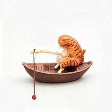 2pcs Creative Aquarium Fish Tank Micro Landscape Decor, Cute Cat Fishing Boat Ornament, High-Quality Resin Durable Fish Tank Decoration, Ocean Theme Micro Landscape Decor, Realistic Details Aquarium Planter Accessories | Holiday Gift | Fishing Enthusiast Gift