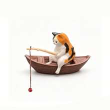 2pcs Creative Aquarium Fish Tank Micro Landscape Decor, Cute Cat Fishing Boat Ornament, High-Quality Resin Durable Fish Tank Decoration, Ocean Theme Micro Landscape Decor, Realistic Details Aquarium Planter Accessories | Holiday Gift | Fishing Enthusiast Gift