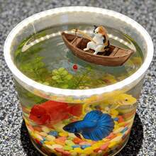 2pcs Creative Aquarium Fish Tank Micro Landscape Decor, Cute Cat Fishing Boat Ornament, High-Quality Resin Durable Fish Tank Decoration, Ocean Theme Micro Landscape Decor, Realistic Details Aquarium Planter Accessories | Holiday Gift | Fishing Enthusiast Gift