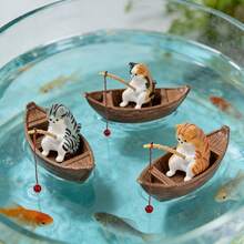 2pcs Creative Aquarium Fish Tank Micro Landscape Decor, Cute Cat Fishing Boat Ornament, High-Quality Resin Durable Fish Tank Decoration, Ocean Theme Micro Landscape Decor, Realistic Details Aquarium Planter Accessories | Holiday Gift | Fishing Enthusiast Gift
