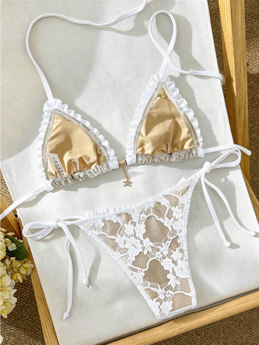 Ženski bikini set od žakard tkanine, sa halter dekolteom