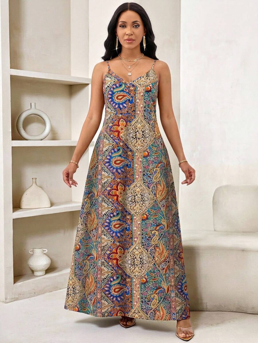 Lady Haljina sa tankim kaiš-bretelama i printom sa šljokicama, plus size