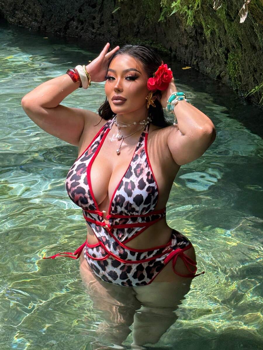 Jednodelni kupaći kostim za žene plus size sa leopard printom