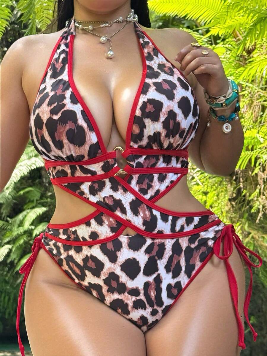 Jednodelni kupaći kostim za žene plus size sa leopard printom