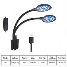 8W USB Aquarium LED Light, Full Spectrum Fish Tank Clip Lamp, Adjustable Brightness & Angle, 360° Rotatable Decor Light
