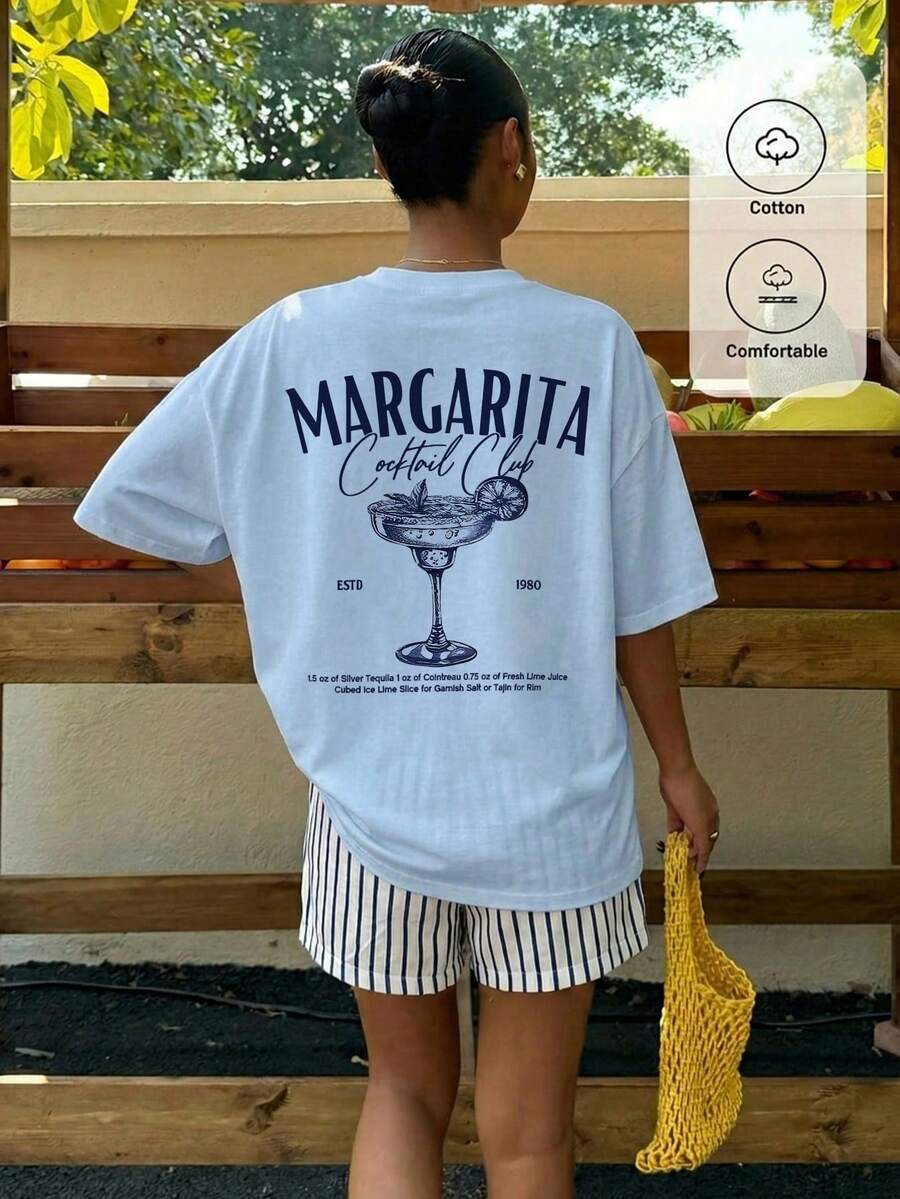 Ženska Letnja Oversized Majica, Margarita Koktel Print