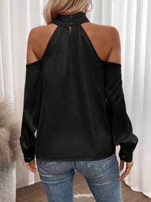 SHEIN Elegant Commuter Solid Color Cold Shoulder Halter Blouse