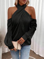 SHEIN Elegant Commuter Solid Color Cold Shoulder Halter Blouse