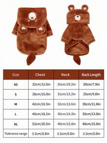 Care Bears X PETSIN 1pc Brown Heart-Shaped Bear Embroidered Pet Cosplay Hoodie With 3D Tail, Velvet Warm Thick Sweatshirt For Cats And Dogs, Great For Cozy Indoor Lounging Or Chilly Outdoor Winter Walks