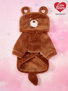 Care Bears X PETSIN 1pc Brown Heart-Shaped Bear Embroidered Pet Cosplay Hoodie With 3D Tail, Velvet Warm Thick Sweatshirt For Cats And Dogs, Great For Cozy Indoor Lounging Or Chilly Outdoor Winter Walks