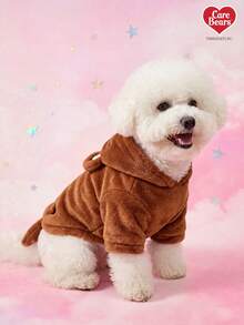 Care Bears X PETSIN 1pc Brown Heart-Shaped Bear Embroidered Pet Cosplay Hoodie With 3D Tail, Velvet Warm Thick Sweatshirt For Cats And Dogs, Great For Cozy Indoor Lounging Or Chilly Outdoor Winter Walks