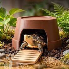1pc Large Reptile Hide Cave, 3D Printed Moisture-Retaining Shelter, Basking Platform Decor, Suitable For Turtles And Tortoises, Aquarium Turtle Cage Accessory