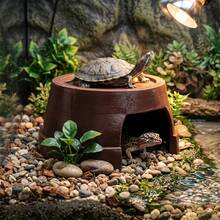 1pc Large Reptile Hide Cave, 3D Printed Moisture-Retaining Shelter, Basking Platform Decor, Suitable For Turtles And Tortoises, Aquarium Turtle Cage Accessory