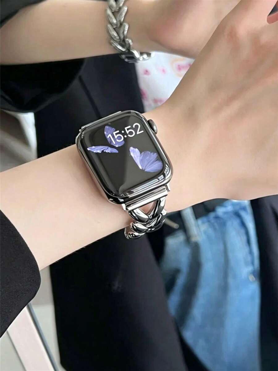 Ženska narukvica za sat od nerđajućeg čelika i kože, kompatibilna sa Apple Watch 42mm, 38mm, 40mm, 41mm, 44mm, 45mm, 46mm, 49mm