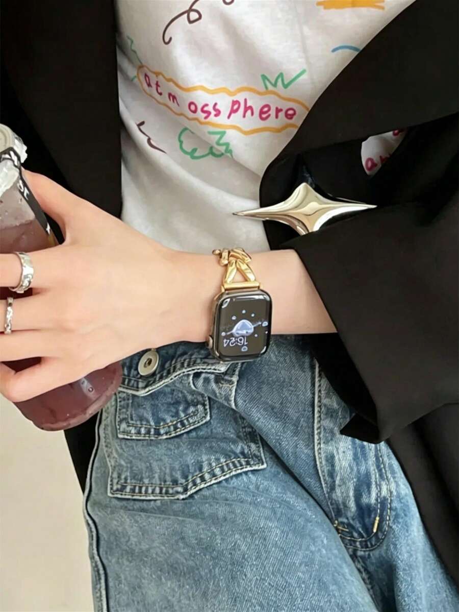 Ženska narukvica za sat od nerđajućeg čelika i kože, kompatibilna sa Apple Watch 42mm, 38mm, 40mm, 41mm, 44mm, 45mm, 46mm, 49mm