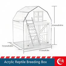 TX 8.81*6.8*6.02 Inch Jumping Spider Terrarium, High Transparency Acrylic House-Shaped Tank, Layered Landscape Design, Suitable For Geckos, Reptiles, Tarantulas And Amphibians. Home Decor, Desktop Small Landscape Display Box, Suitable For Humid And Dry Environments, Magnetic Front Opening Door To Prevent Larvae Escape, Multi-Sided Ventilation, With Window, Comes With Acrylic Ladder.