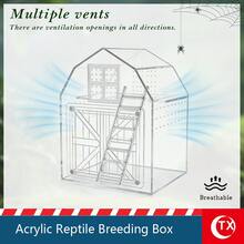 TX 8.81*6.8*6.02 Inch Jumping Spider Terrarium, High Transparency Acrylic House-Shaped Tank, Layered Landscape Design, Suitable For Geckos, Reptiles, Tarantulas And Amphibians. Home Decor, Desktop Small Landscape Display Box, Suitable For Humid And Dry Environments, Magnetic Front Opening Door To Prevent Larvae Escape, Multi-Sided Ventilation, With Window, Comes With Acrylic Ladder.