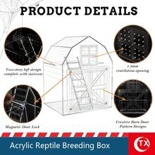 TX 8.81*6.8*6.02 Inch Jumping Spider Terrarium, High Transparency Acrylic House-Shaped Tank, Layered Landscape Design, Suitable For Geckos, Reptiles, Tarantulas And Amphibians. Home Decor, Desktop Small Landscape Display Box, Suitable For Humid And Dry Environments, Magnetic Front Opening Door To Prevent Larvae Escape, Multi-Sided Ventilation, With Window, Comes With Acrylic Ladder.