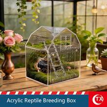 TX 8.81*6.8*6.02 Inch Jumping Spider Terrarium, High Transparency Acrylic House-Shaped Tank, Layered Landscape Design, Suitable For Geckos, Reptiles, Tarantulas And Amphibians. Home Decor, Desktop Small Landscape Display Box, Suitable For Humid And Dry Environments, Magnetic Front Opening Door To Prevent Larvae Escape, Multi-Sided Ventilation, With Window, Comes With Acrylic Ladder.