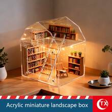 TX 8.81*6.8*6.02 Inch Jumping Spider Terrarium, High Transparency Acrylic House-Shaped Tank, Layered Landscape Design, Suitable For Geckos, Reptiles, Tarantulas And Amphibians. Home Decor, Desktop Small Landscape Display Box, Suitable For Humid And Dry Environments, Magnetic Front Opening Door To Prevent Larvae Escape, Multi-Sided Ventilation, With Window, Comes With Acrylic Ladder.