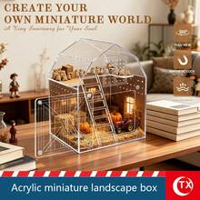 TX 8.81*6.8*6.02 Inch Jumping Spider Terrarium, High Transparency Acrylic House-Shaped Tank, Layered Landscape Design, Suitable For Geckos, Reptiles, Tarantulas And Amphibians. Home Decor, Desktop Small Landscape Display Box, Suitable For Humid And Dry Environments, Magnetic Front Opening Door To Prevent Larvae Escape, Multi-Sided Ventilation, With Window, Comes With Acrylic Ladder.
