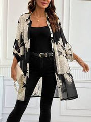 SHEIN Clasi Women's Floral Pattern Roll-Up Sleeve Loose Fashion Elegant Casual Blouse