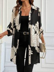 SHEIN Clasi Women's Floral Pattern Roll-Up Sleeve Loose Fashion Elegant Casual Blouse