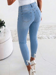 Ženske moderne uske farmeri sa štrasom, slim fit, ležerne