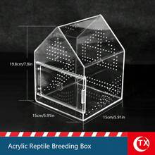 TX 8.81*6.8*6.02 Inch Jumping Spider Terrarium, High Transparency Acrylic House-Shaped Tank, Layered Landscape Design, Suitable For Geckos, Reptiles, Tarantulas And Amphibians. Home Decor, Desktop Small Landscape Display Box, Suitable For Humid And Dry Environments, Magnetic Front Opening Door To Prevent Larvae Escape, Multi-Sided Ventilation, With Window, Comes With Acrylic Ladder.