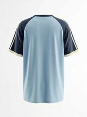 Women's Retro Color Block V-Neck Loose Knit Sweater, Blue & Black Color Block Raglan Sleeve Sporty T-Shirt Vacation Casual