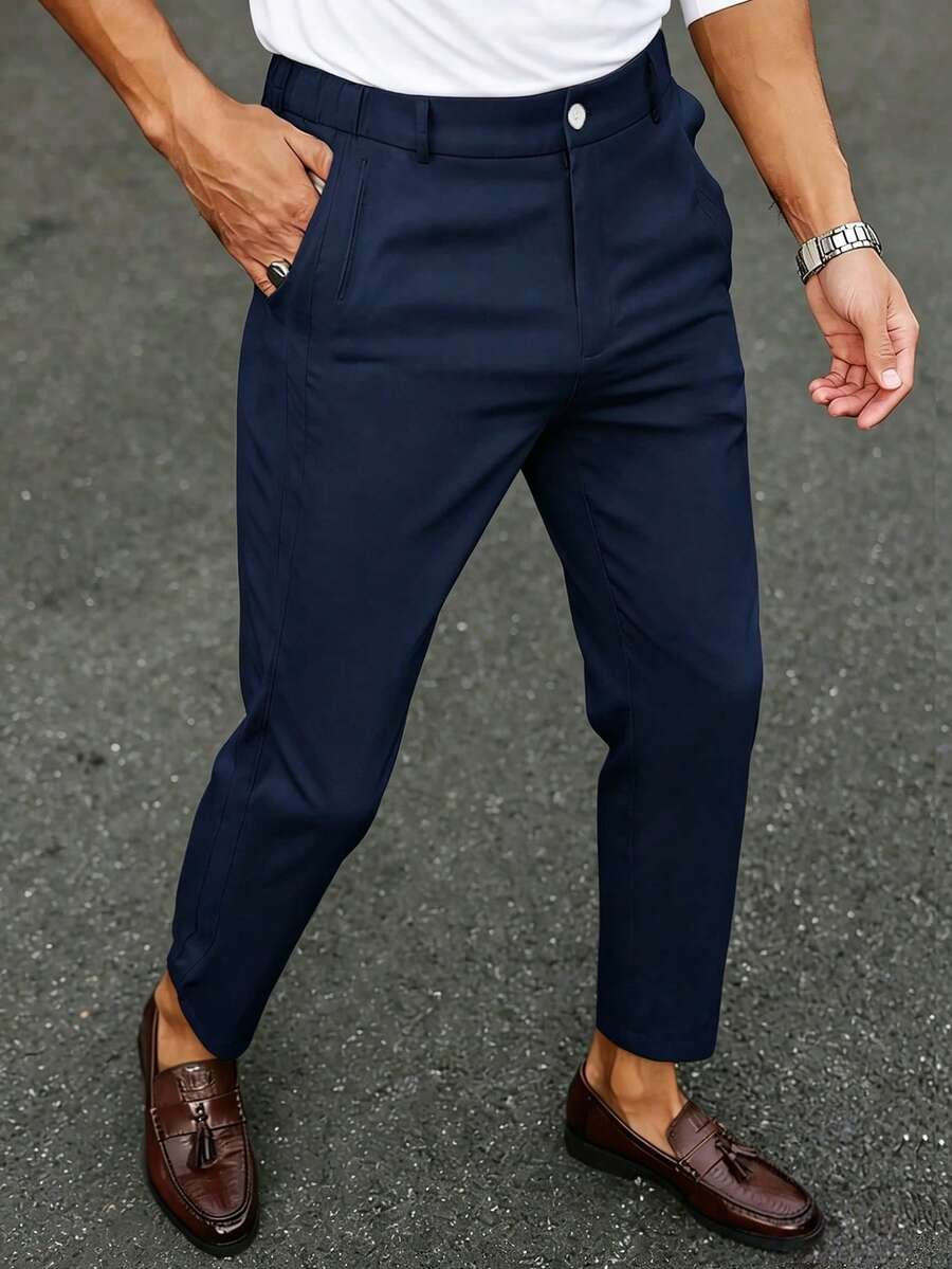 Muške ležerne pantalone za posao jednobojne sa kosim džepovima