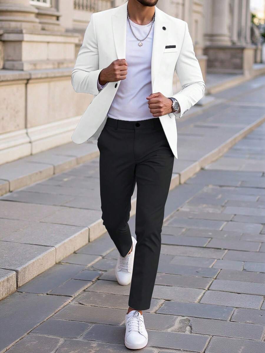 Muški poslovni set sa užim krojem, sako sa špicastim reverima i pantalone