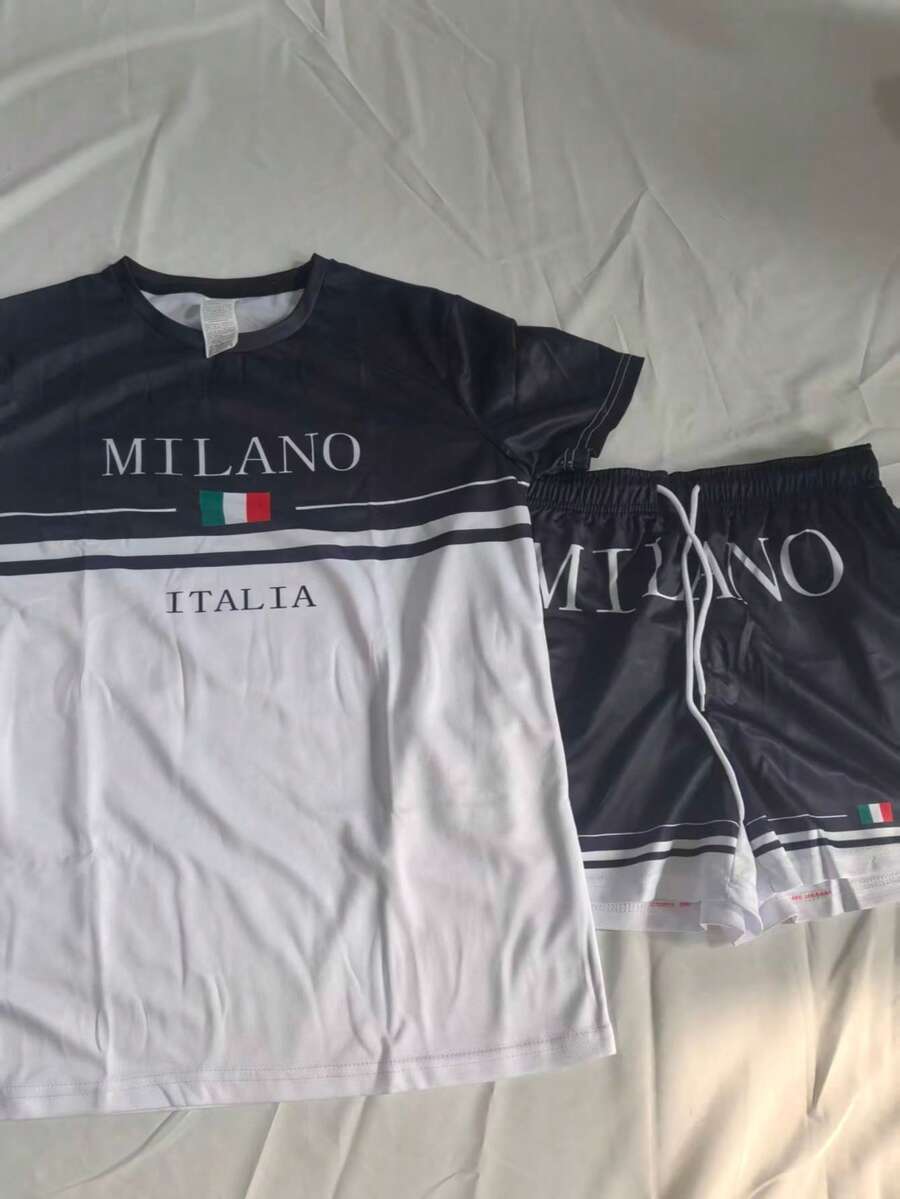 Muški ležerni komplet majice i šorts dezen "Milan Italy"
