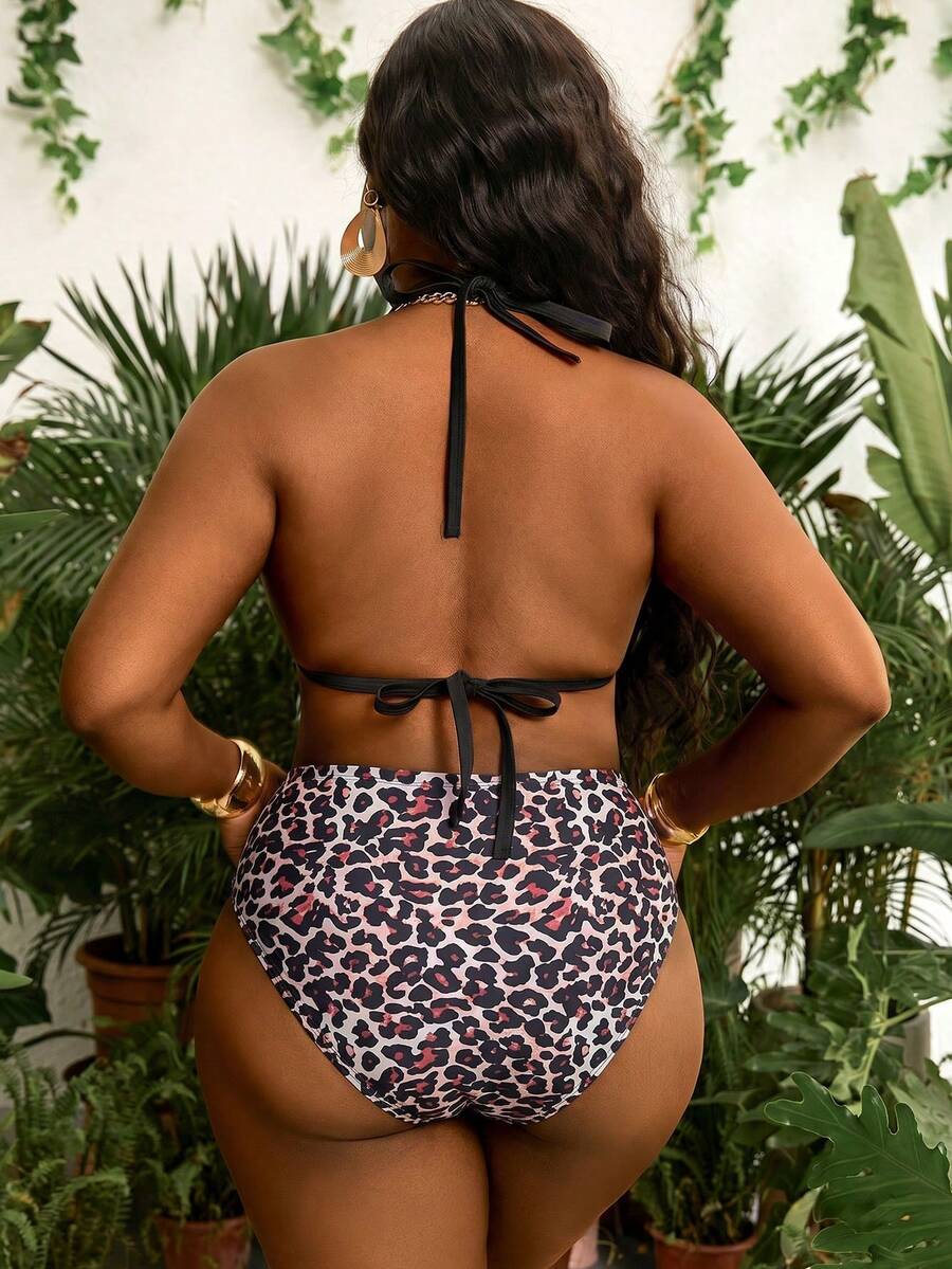 Seksi dvodeli bikini set sa printom i tankim kaišićima, plus size