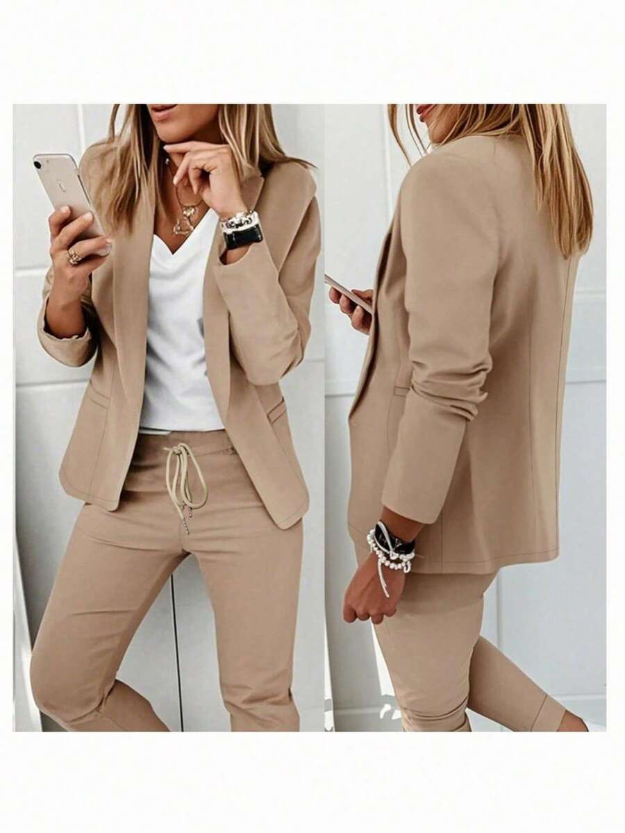 Ženski Tanak Blejzer i Elastične Pantalone Set Elegantno