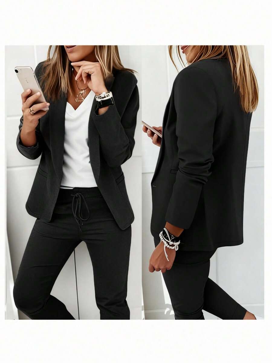 Ženski Tanak Blejzer i Elastične Pantalone Set Elegantno